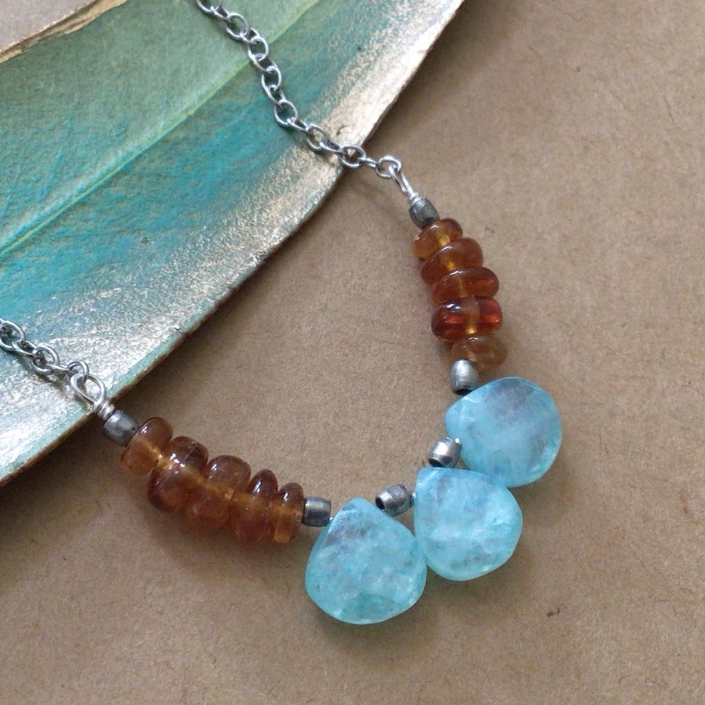 Natural Aquamarine Citrine Silver Sundance Charm Necklace